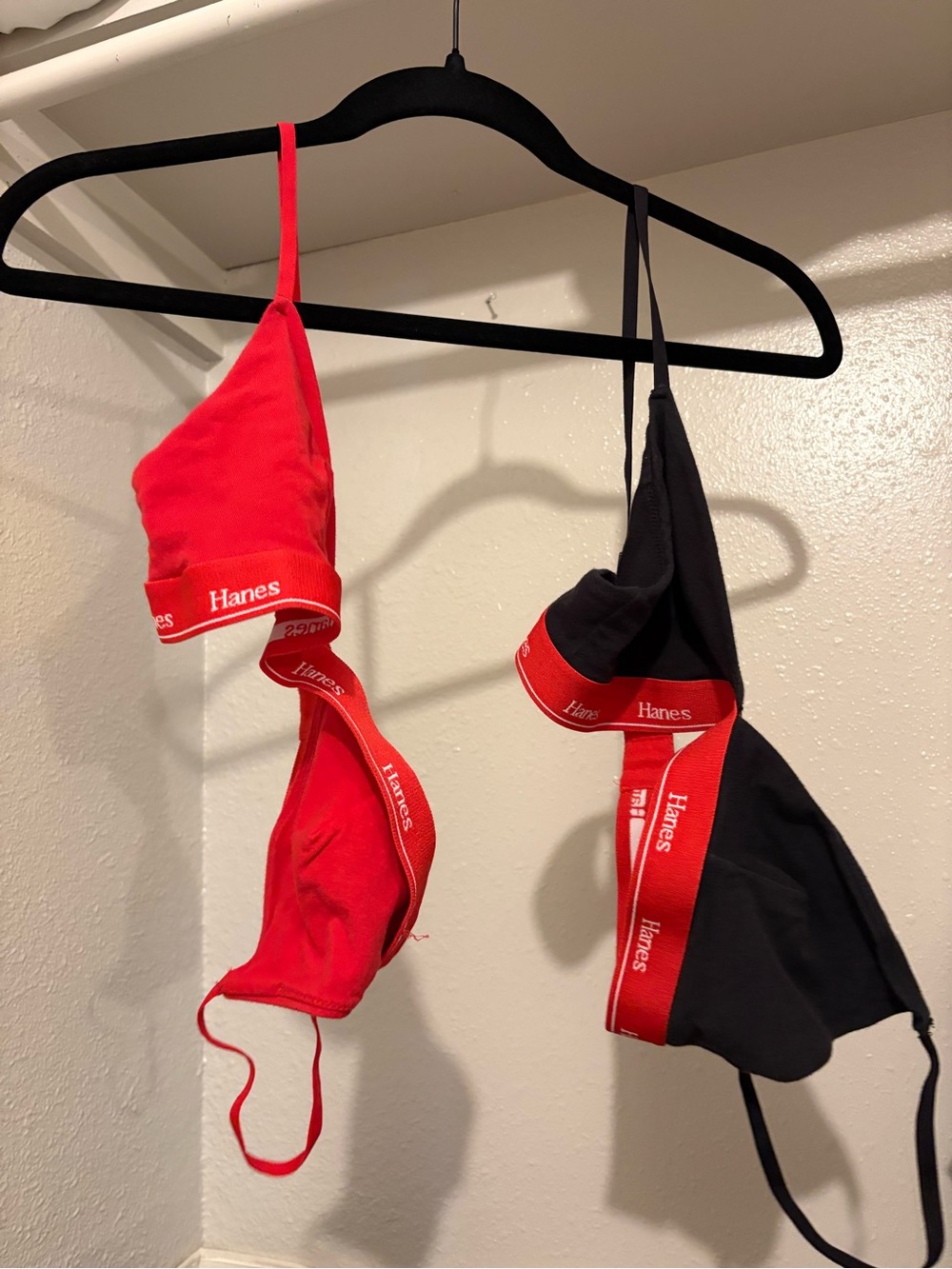 Hanes Red and Black Cotton Bralette Duo